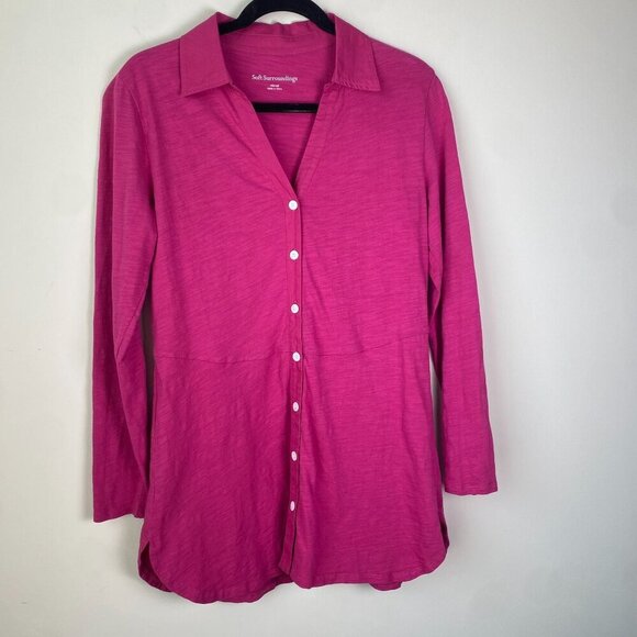 Soft Surroundings Tunic Pamplona 100% Cotton Heather Fuchsia Pink Size XS - Picture 2 of 9